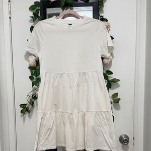 Old Navy Cream Short Sleeve Tiered Mini Dress